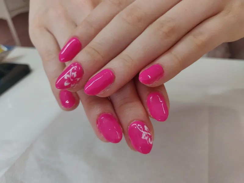 Hot pink, with hibiscus flowers